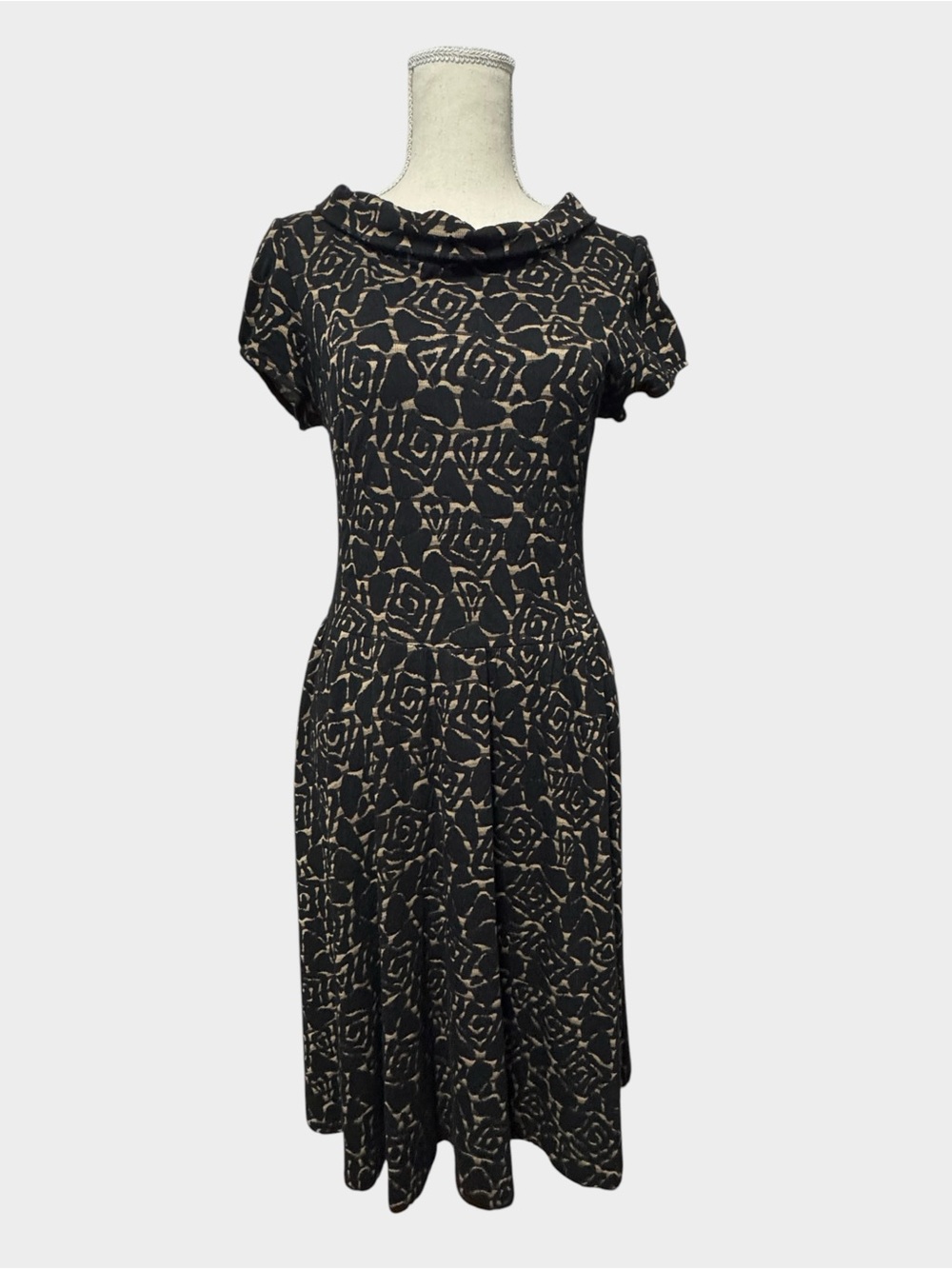 APPLE & PEAR STUDIOS Women's Cowlneck Abstract A-Line Midi Dress - Black, Small - Picture 3 of 10
